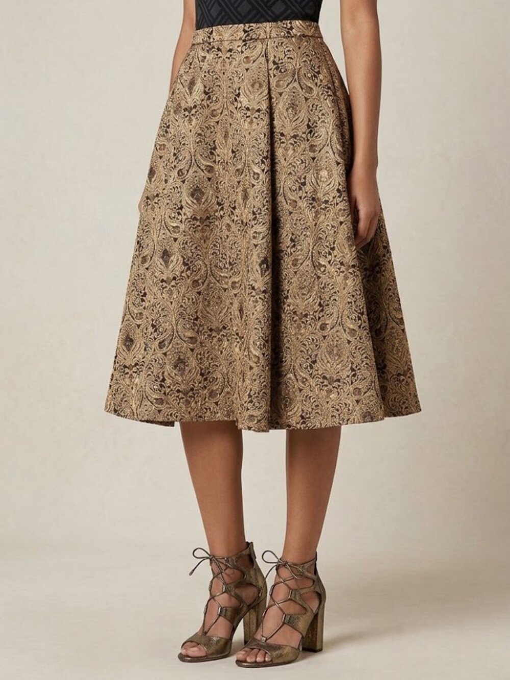 NWT Alice + Olivia Rachelle in Gold Black Beaded Brocade Midi Gown Skirt 0 $1198